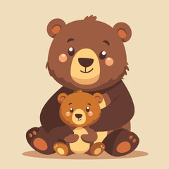 Obraz premium A bear is holding a baby bear in its arms. The scene is peaceful and heartwarming, showing the bond between the two bears