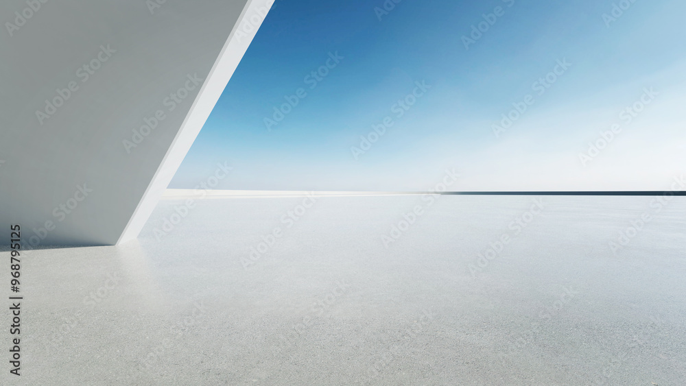 Aufkleber 3d render of abstract curve structure futuristic architecture with empty concrete floor
