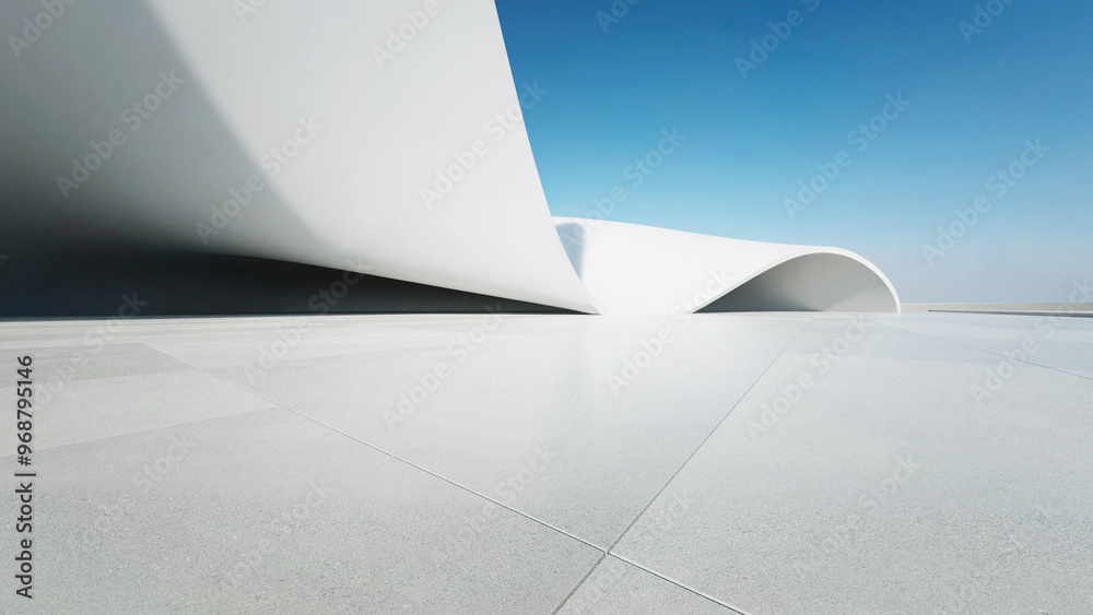 Poster 3d render of abstract curve structure futuristic architecture with empty concrete floor