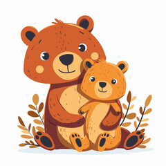 Obraz premium A cartoon bear is holding a baby bear. The scene is warm and loving, with the two bears enjoying each other's company