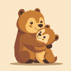 Fototapeta premium A cartoon bear is holding a baby bear. The scene is warm and loving, with the two bears enjoying each other's company