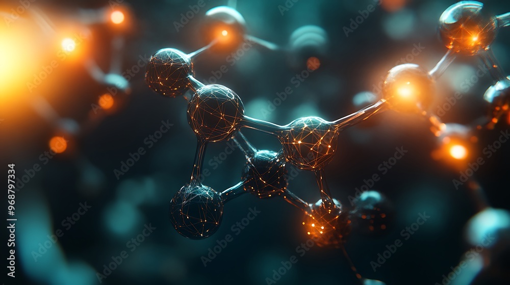 Aufkleber Abstract 3D Molecular Structure with Glowing Nodes and Lines