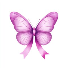 Pink butterfly wings with ribbon clipart, breast cancer awareness symbol, watercolor illustration, sharp details, isolated on white background