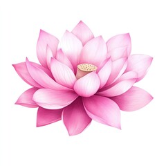 Pink lotus flower clipart, breast cancer awareness symbol, watercolor illustration, crisp outlines, pink petals, isolated on white background