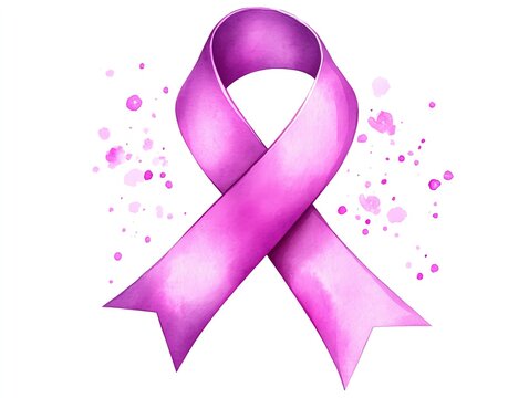 recommend clip art: Pink ribbon with sparkle effects clipart, breast cancer awareness symbol, watercolor illustration, crisp outlines, isolated on white background