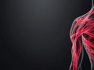 Abstract depiction of muscles contracting with intense pain, visualized in red and black, muscle pain, athletic strain concept