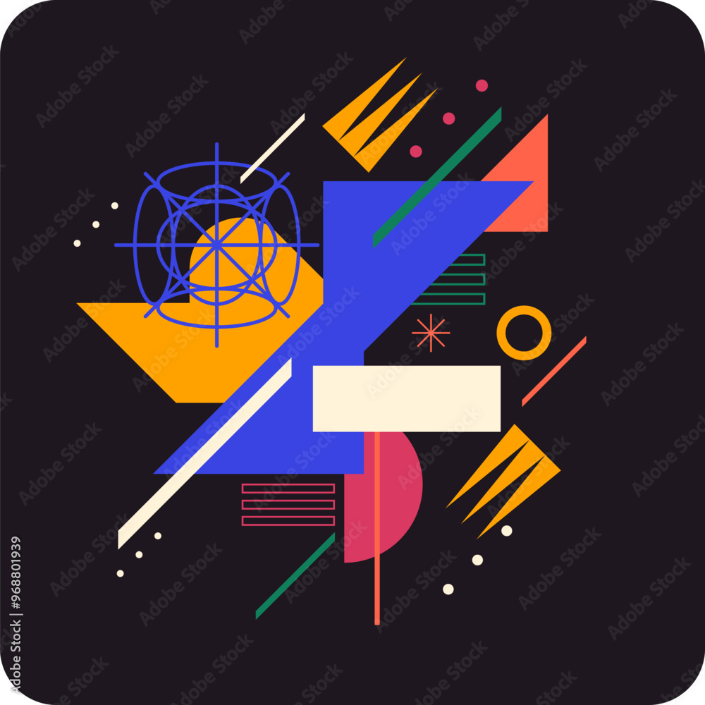 Poster abstract background with various bright geometric shapes. concise design. a composition of figures o