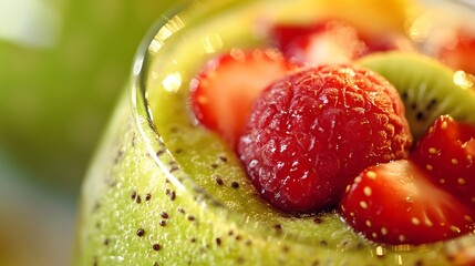 A close-up of a fusion smoothie, made with a unique combination of fruits and vegetables