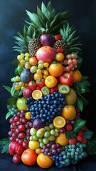 Cornucopia overflowing with tropical fruits, symbolizing abundance.