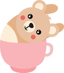 Cute teddy bear inside a pink cup