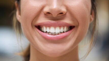 Obraz premium A closeup smile of a mid 30's age female, Absolutely nice teeth and smile of a women.