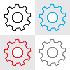 Gear setting vector icon set. Isolated black gears mechanism and cog wheel on white background. Progress or construction concept. Cogwheel icons UI vector.
