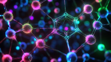 Abstract Network of Glowing Spheres Connected by Lines
