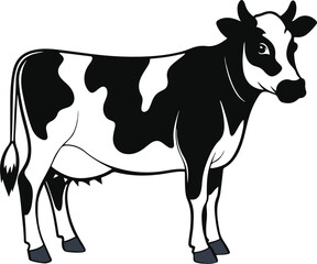 Black and white cow side view isolated vector image 