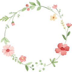 Fototapeta premium Watercolor floral wreath with tiny cute flower. Abstract round frame with flowers and leaves