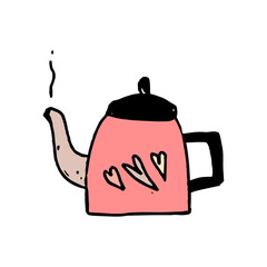 Colorful a kettle. Childish naive doodle design style, vector art