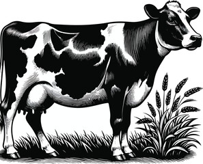 Black and white cow side view isolated vector image 