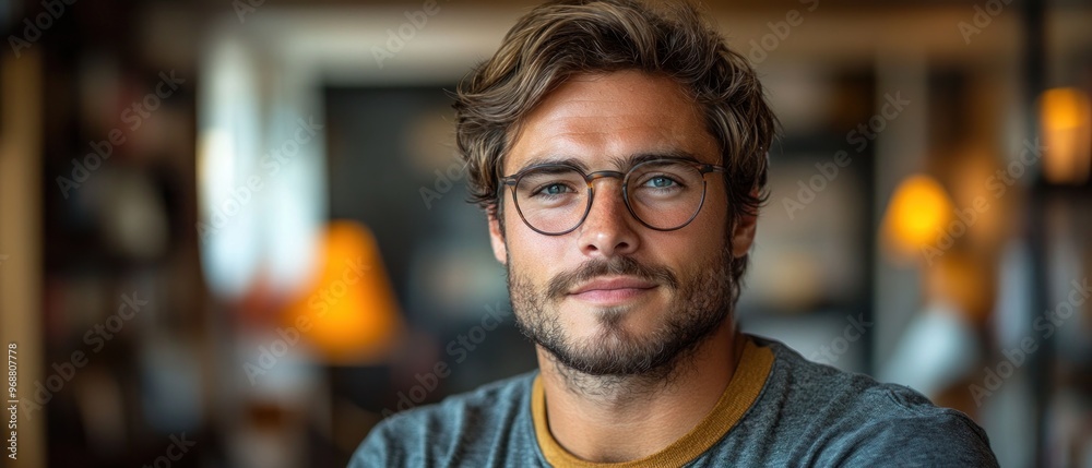 Wall mural Portrait of a young man with glasses and a beard