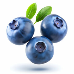 Fototapeta premium 3 flying blue berries on white background