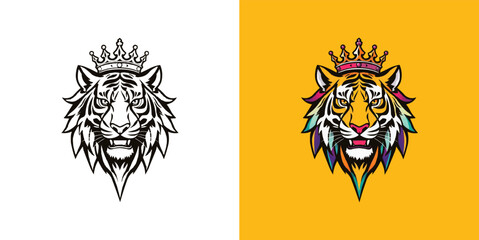 Tiger with crown esport mascot logo design. Editable vector logo tiger, tiger icon, tiger head, vector, sticker. Tigar head mascot logo design.