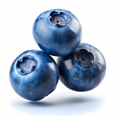 3 flying blue berries on white background