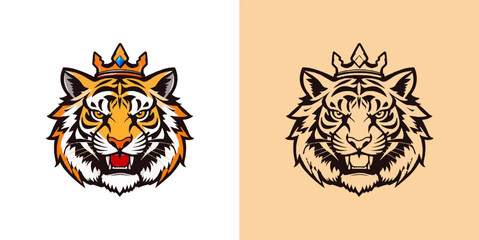 Tiger with crown esport mascot logo design. Editable vector logo tiger, tiger icon, tiger head, vector, sticker. Tigar head mascot logo design.