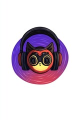 Fototapeta premium Cute Cartoon Cat Wearing Headphones on a Colorful Background
