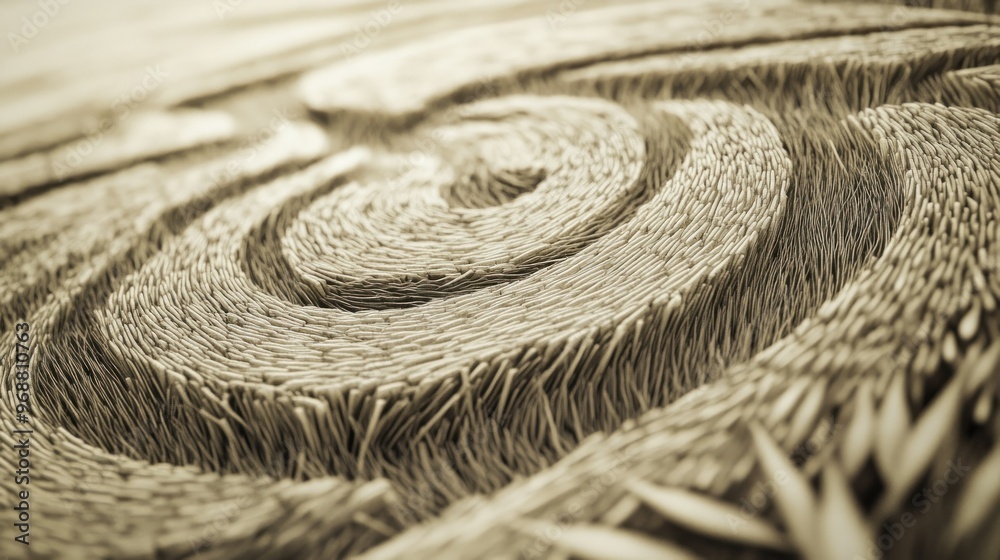 Poster abstract close-up of a spiraling pattern of thin, brown strips