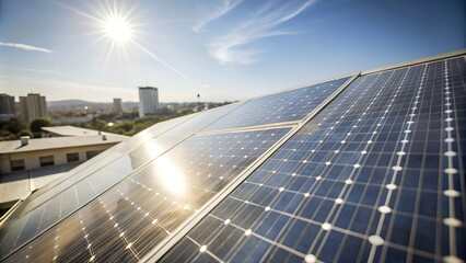 solar panel on the roof in city close up