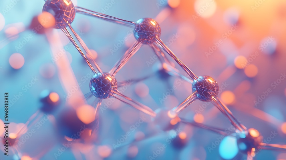 Aufkleber Abstract Molecular Structure with Interconnected Spheres and Lines