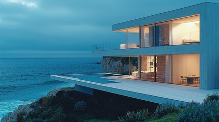 House with ocean view. Generative AI.