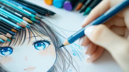 Drawing cute anime girl,Cute girl illustration.
