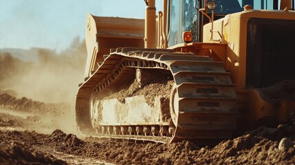 Bulldozer Tracks Moving Earth Close Up