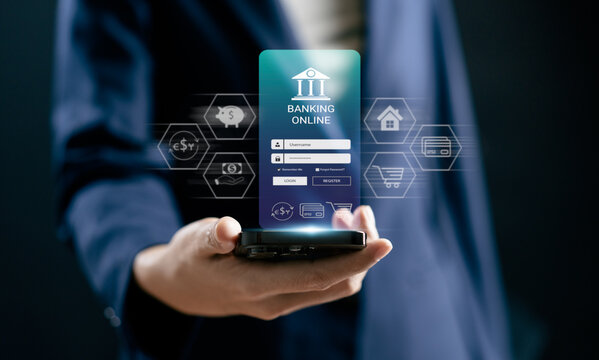 Businesswomen use smartphone connecting online Banking applications, E-Banking, smart fintech service, exchange currency, Finance innovation technology online, cyber security financial and investment.