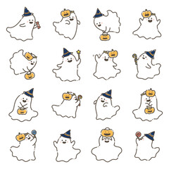 楽しそうなハロウィンのお化け達のゆるいイラスト(セット) © Matsunoki