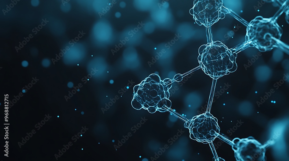 Poster abstract 3d render of a glowing blue molecular structure