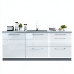 Modern kitchen design featuring sleek cabinetry, a sink, and decorative plants.