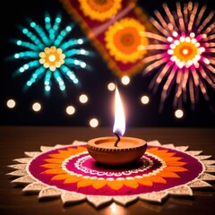 Diwali an Indian festival with fireworks, Diya , rangoli 