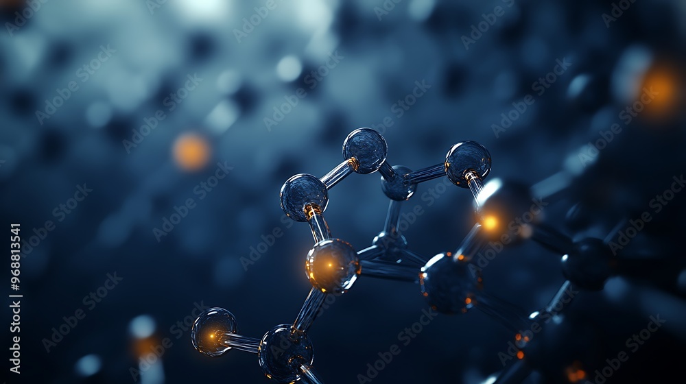 Poster a molecular structure with glowing atoms