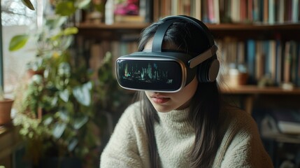 AI-powered real-time language learning platforms for immersive education: A student learning a language through AI-powered VR experiences and personalized lessons.