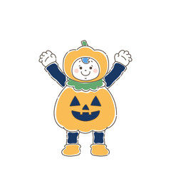 ハロウィンの仮装[ジャック・オ・ランタン]をする赤ちゃんのゆるいイラスト
