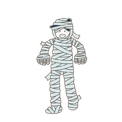 ハロウィンの仮装[ミイラ男]をする男の子のゆるいイラスト
