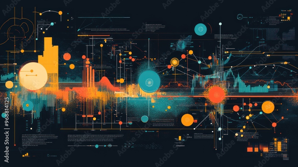 Poster Abstract Digital Art with Geometric Shapes and Data Visualization