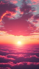 Stunning Sunset Above the Clouds with Golden Hues and Pink Sky