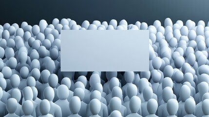 A diverse crowd of white figures with a blank sign in the center, ready for messages or announcements. Perfect for promotional use.