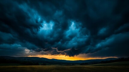 Fototapeta premium Dramatic storm clouds over landscape at sunset