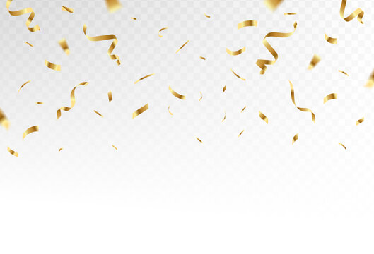 Confetti explosion on transparent background. Pieces of shiny gold paper flying and spreading. rotating ,colorful gold,modern confetti ,simple design eps 10