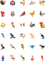 Animal Icon Combination Bird Animals Chicken Owl Parrot