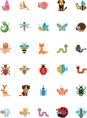 Animal Icon Combination Insects Hedgehog Butterfly