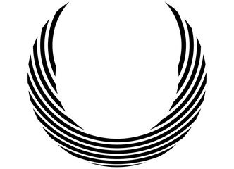 Modern pattern in the form of abstract striped rings black on white. Cover decor. Interior design. Packaging. Black and white vector background with space for text. Waves. frame, logo